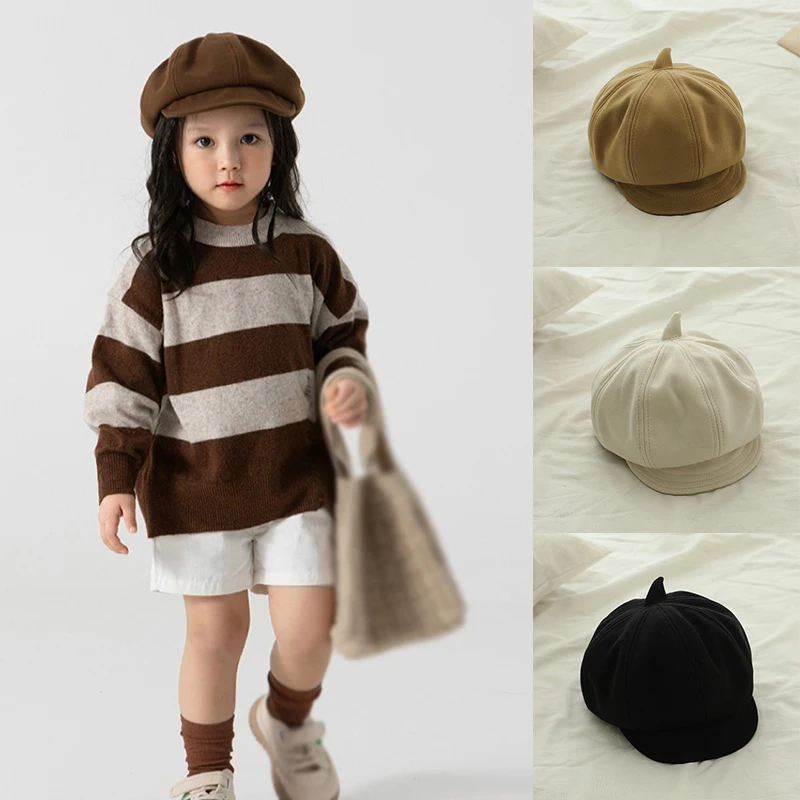 

Spring Autumn Children Sweet Woolen Beret Protect Against Wind For Boys Girls Kids Chic Woolen Beanie Baby Kids Duck Tongue Hat