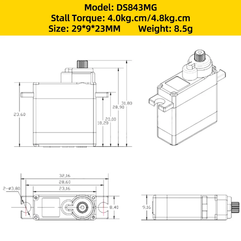 4 قطعة كورونا DS843MG أجهزة رقمية عزم دوران عالي ميتال جير 4.8 كجم/0.10sec/8.5 جرام ل RC التحكم سيارة طائرة هليكوبتر روبوت