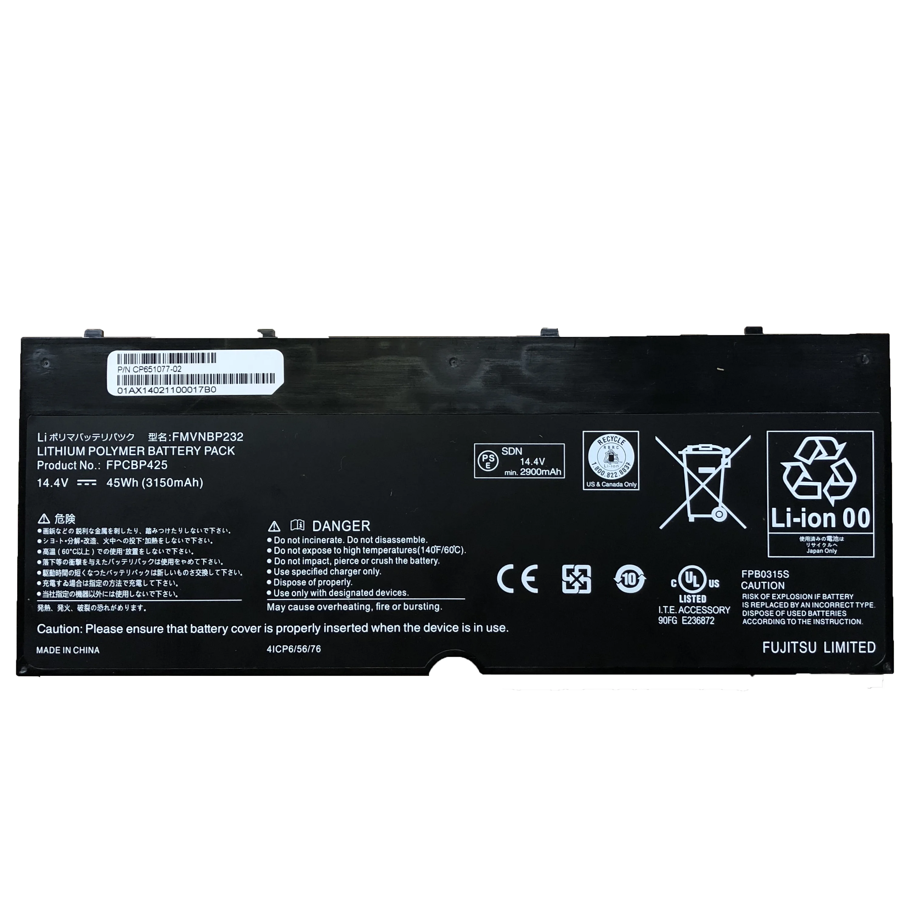 Fpcbp425 Fmvnbp232 Fpb 0315S 14.4V 45wh 3150Mah Nieuwe Originele Laptop Batterij Voor Fujitsu Lifebook U745 T935 T904u