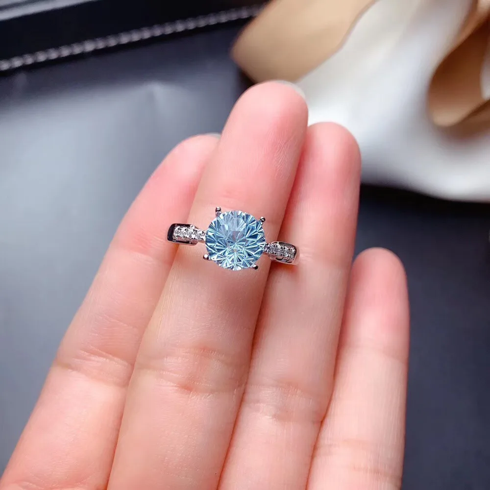 WEGARSTI Luxury Simple Fireworks Cut Moissanite Blue Topaz Wedding Engagement Ring For Women Silver Jewelry Adjustable Wholesale