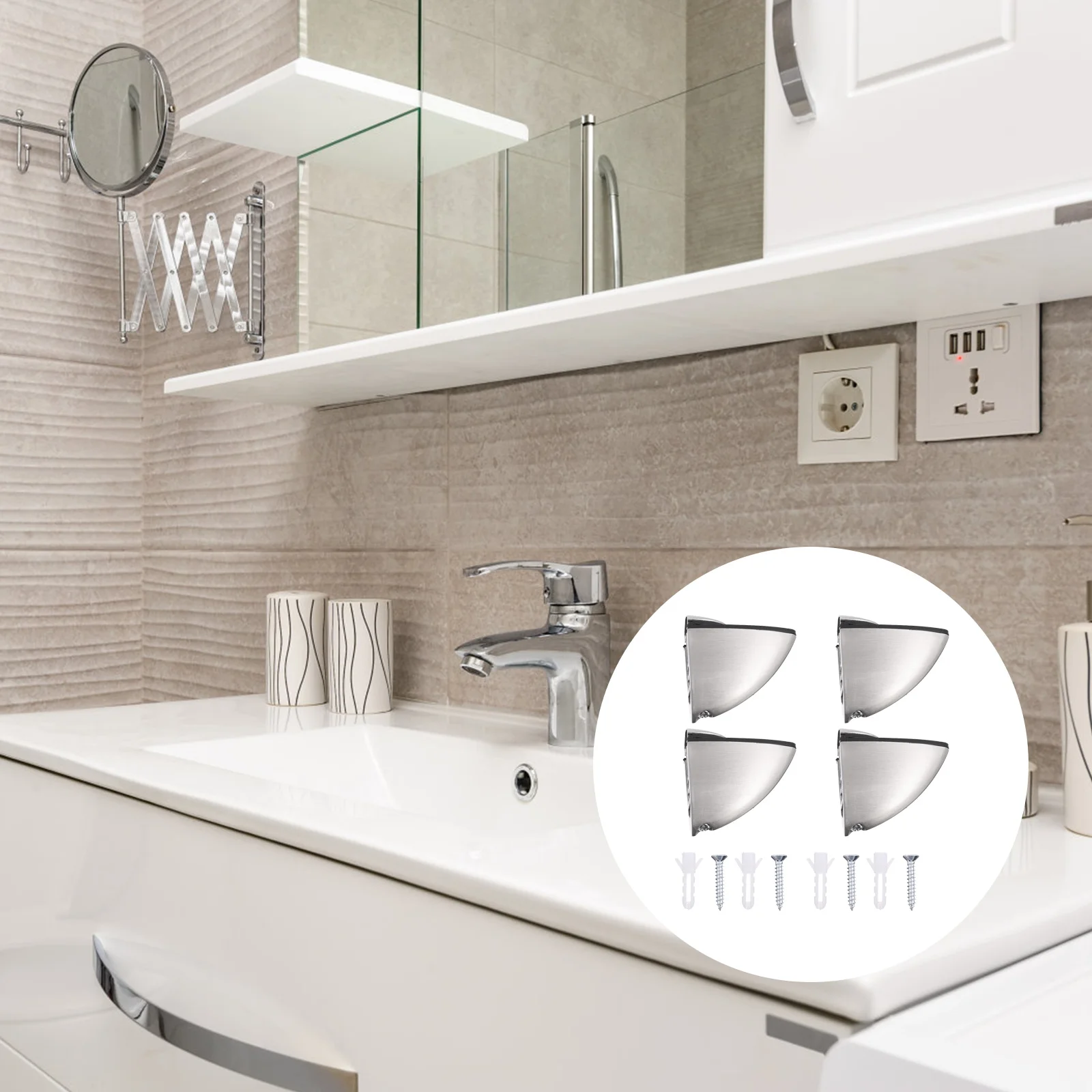 

4pcs Stainless Steel Glass Supports Adjustable Brackets Corner Bracket Screws Included Smooth Anti-Corrosion Shelf Support For