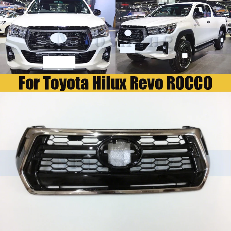 

Front Bumper Grill Mask For Toyota Hilux Revo ROCCO 2018-2020 Radiator Chrome Grille Medium Net Racing Grills Auto Grille
