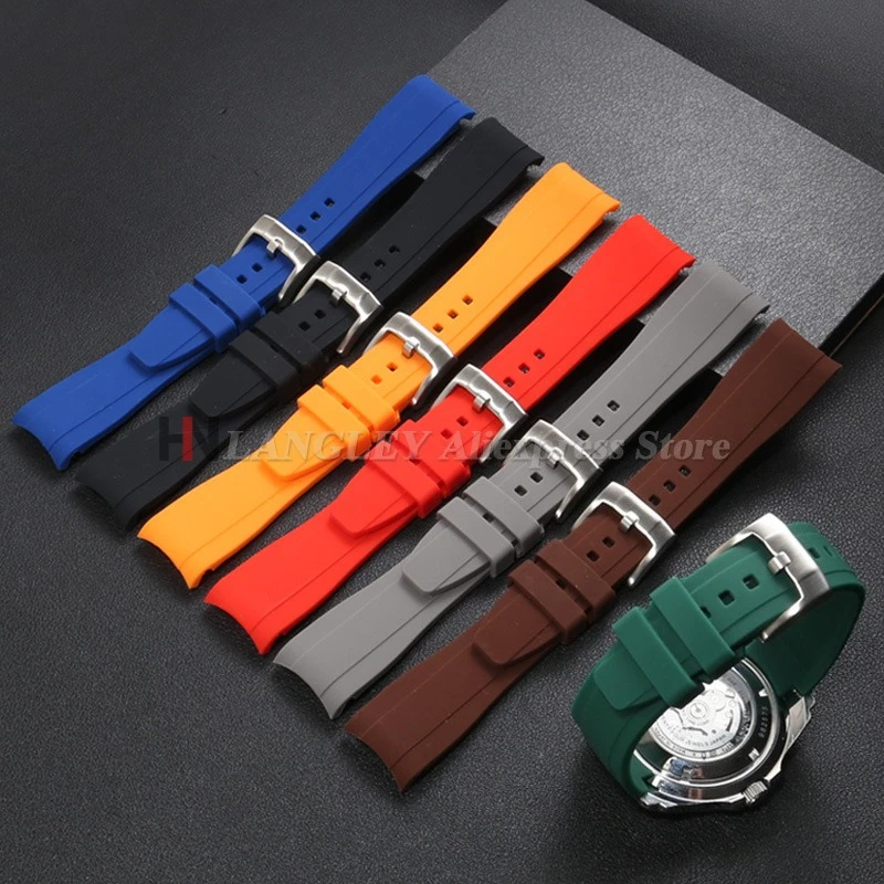 20mm 22mm Curved End Silicone Band for Omega X for Swatch Moonswatch Watchband for Seiko Sport Waterproof Wristband Rubber Strap