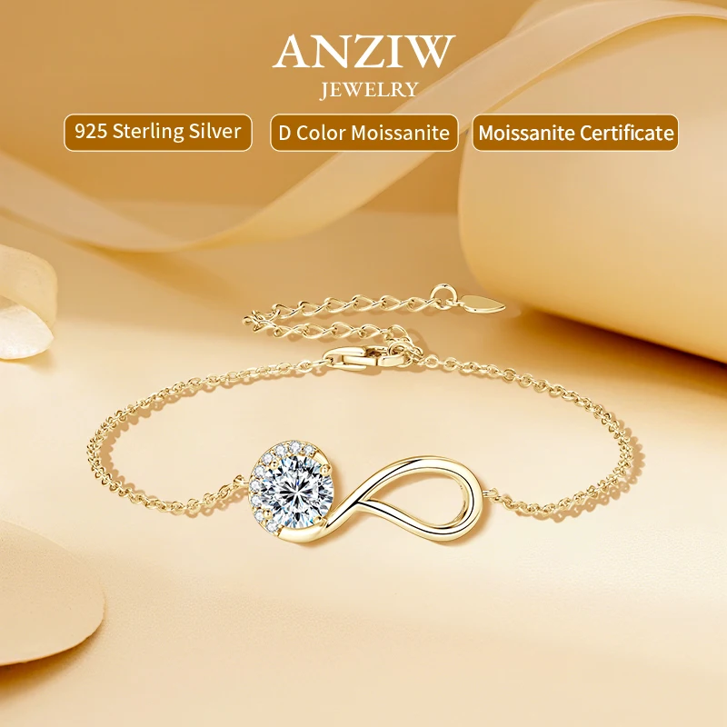 

2025 Trendy 6.5mm 1ct D Moissanite Infinite Bracelet for Women Real 925 Silver Certified Lab Diamond Infinity Love Jewelry Gifts