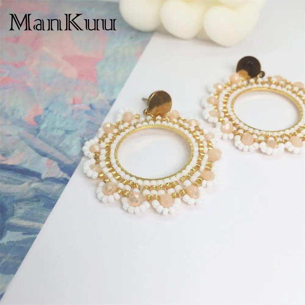 Mankuu New In Fashion Jewelry Long Champagne Eardrop Hand Woven 2mm Colorful Beads And Crystal Handmake Earrings For Women 2022