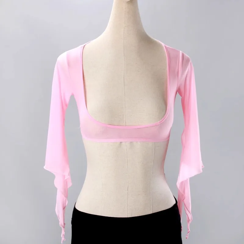 ที่กําหนดเองเครื่องแต่งกายเต้นรําท้องประสิทธิภาพตาข่ายด้านบนหน้าอกสนับสนุนทักษะการปฏิบัติตาข่ายแจ็คเก็ตผ้าคลุมไหล่เสื้อแขนยาว