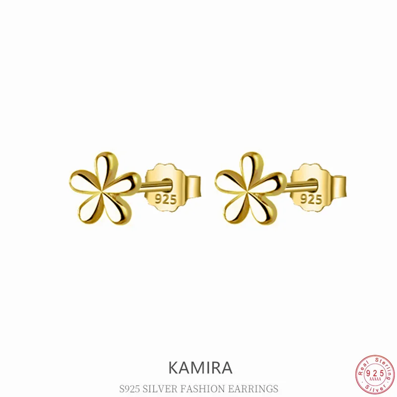 

KAMIRA 925 Sterling Silver Flower Stud Earrings Gold Plated Trendy Minimalist Floral Jewelry for Women