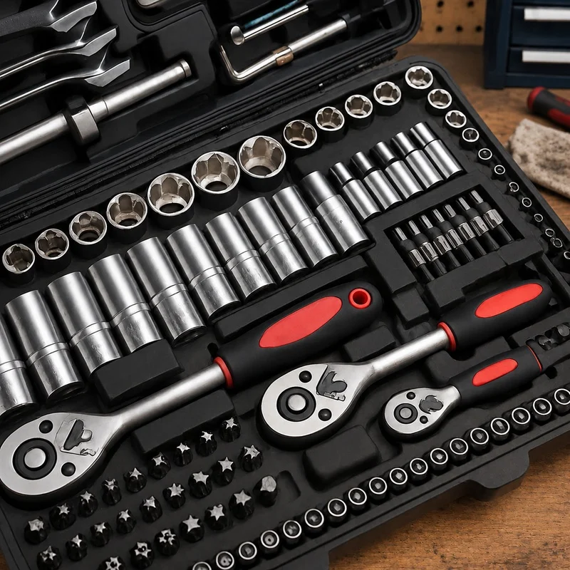 Complete 46-Piece Socket Set in Chrome Vanadium with Ratchet, Extensions, and Durable Case for Car Repair and Home Use