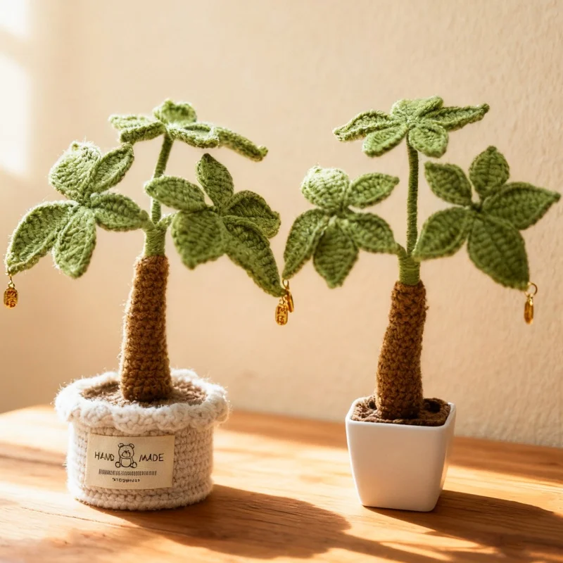 ต้นไม้เงินถักโครเชต์ทำมือในกระถาง ต้นไม้ประดิษฐ์แบบถักสำเร็จรูป ช่อดอกไม้ตกแต่งบ้าน ของตกแต่งโต๊ะทำงาน ของขวัญคริสต์มาส ของขวัญรับปริญญา