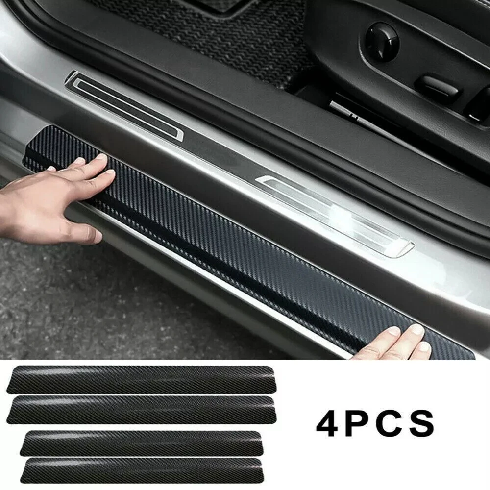 

3D Carbon Fiber Car Stickers Anti-kick Protector Strip Auto Door Sill Scuff Plate Anti Scratch Cover Tool + Scraper Accessories