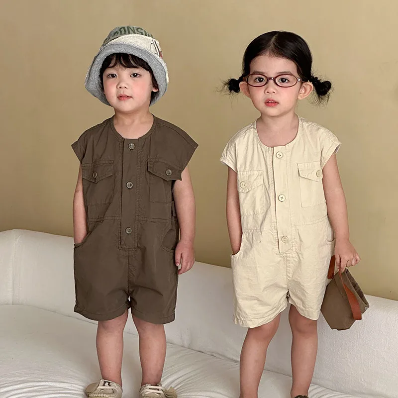 

Летний детский комбинезон MILANCEL для детей от 1 до 10 лет, однотонный хлопковый комбинезон для мальчиков, корейская тонкая детская одежда без рукавов