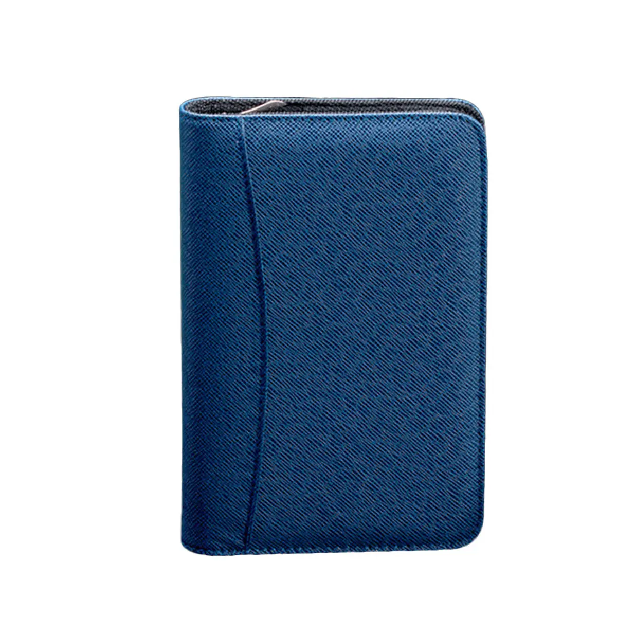 

Royal Blue PU A6 Zipper Portfolio with Built-in Calculator 4 Cardholders Large Cash Pocket 6-Ring Binder Notebook Pen
