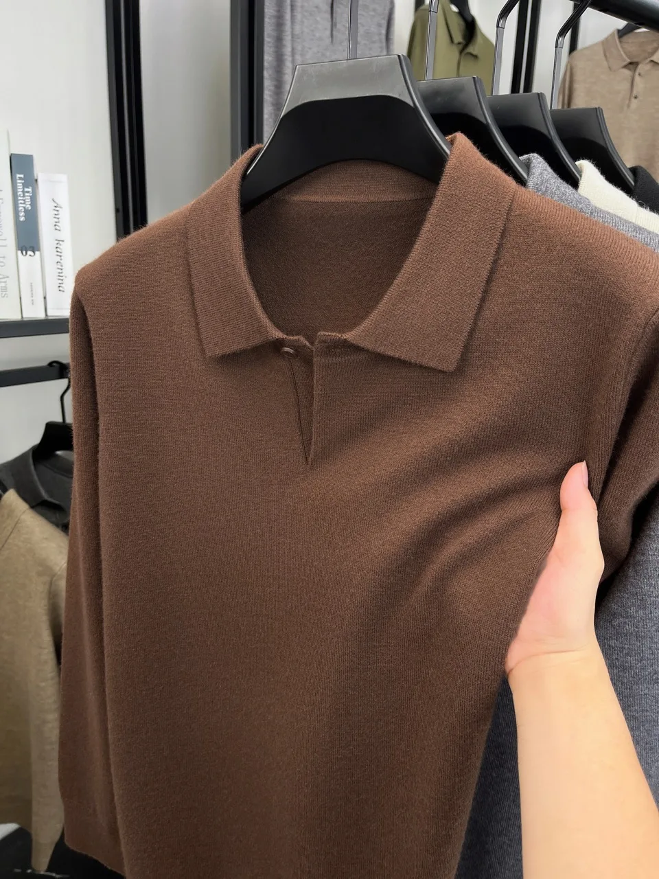 Herren Wollmischung Polo-Pullover Schwergewichtiger Warmer Strickpullover Anti-Pilling Weicher Griff Langarm-Pullover Herbst Winter – Detail 20