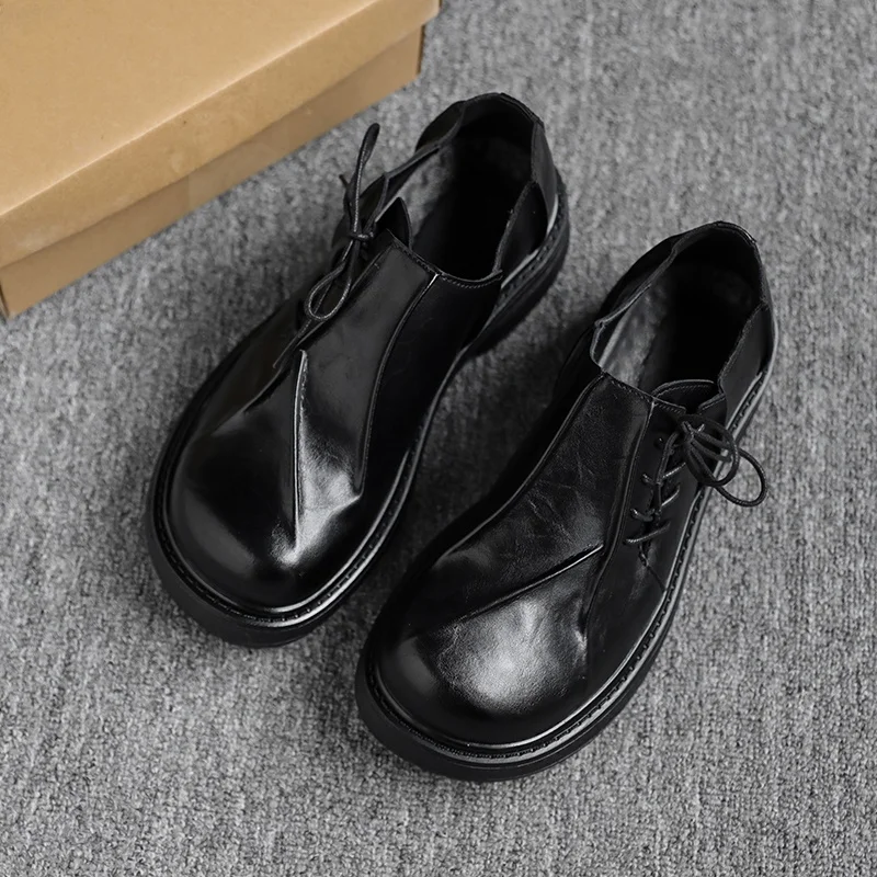 

Cleanfit oes Мужская повседневная обувь для пар с большой головкой Bla Leather oes Модный круглый носок Резиновая подошва Удобная поездка на работу