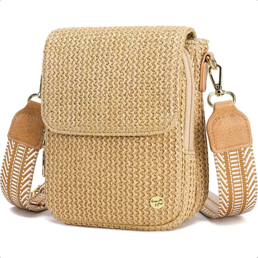 

RFID Straw Crossbody Bag for Women 2025 Small Raffia Cell Phone Purse with Card Slots Crossbody Wallet for Travel