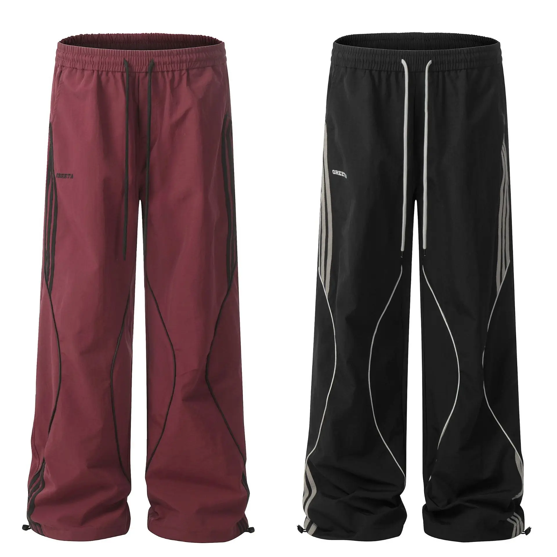 OR FL American Retro Women's Stripes Staraight Sports Pants Trendy Brand Splicing Deconstruction Function Slacks Cargo Trousers