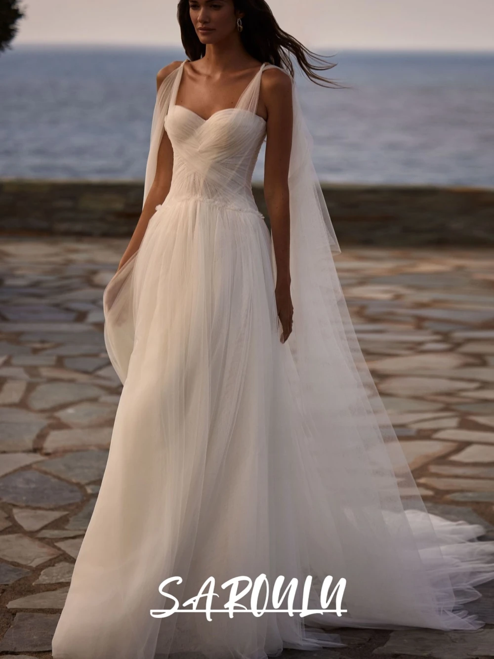 

Simple Sweetheart Neckline Sheer Wedding Dress With Cape Ethereal A Line Bridal Gown Customized Beach Zipper Back Bride Wear