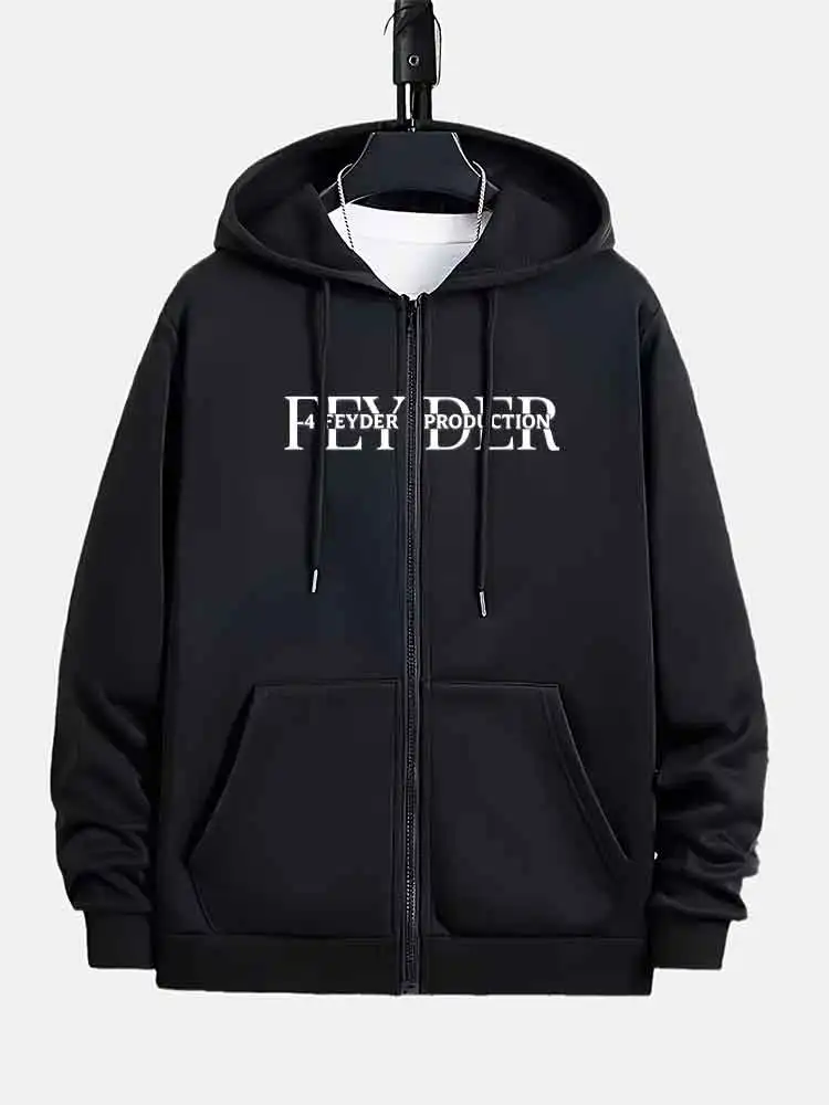 

FEYDER Print Zip Up Hoodie, Casual Long Sleeve Drawstring Hooded Sweatshirt With Pockets, Streetwear For Daily Wea