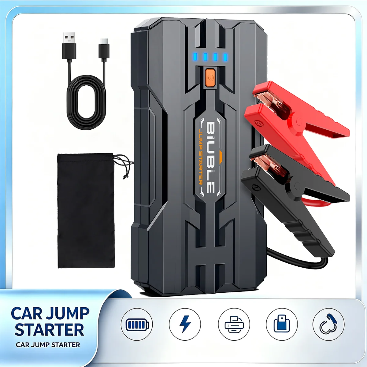 Outdoor Power Supply 12V - 7000A Peak Car Jump Starter, Multifunctional