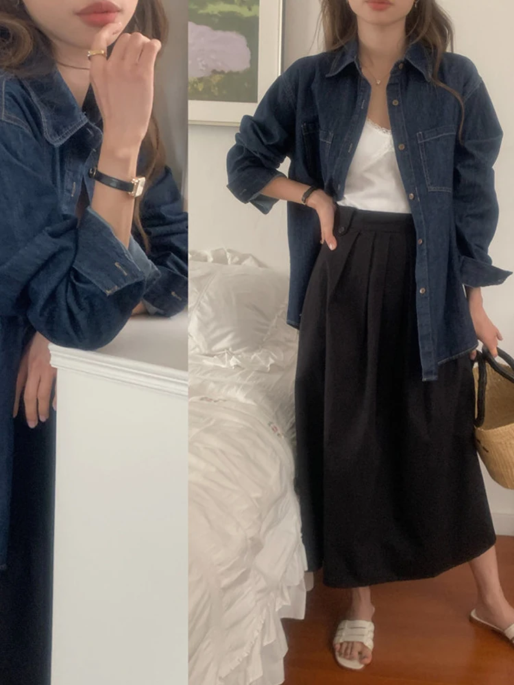 Denim da donna irt 2023 Autunno Allentato Dimagrante Retro Stratificazione Lungo Sve Design Sensation Top Coat Coreano Sle Commut...