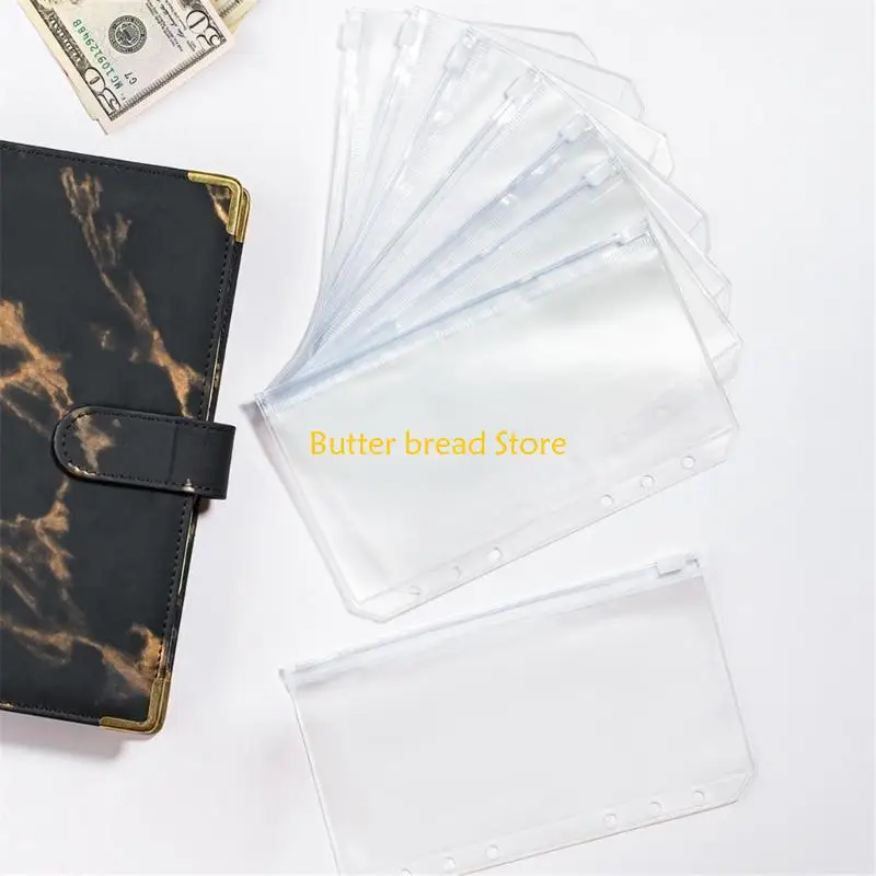 W89C 6-Hole Cash Envelopes for Binder Planner Insert Page, Loose Leaf Cash Bags