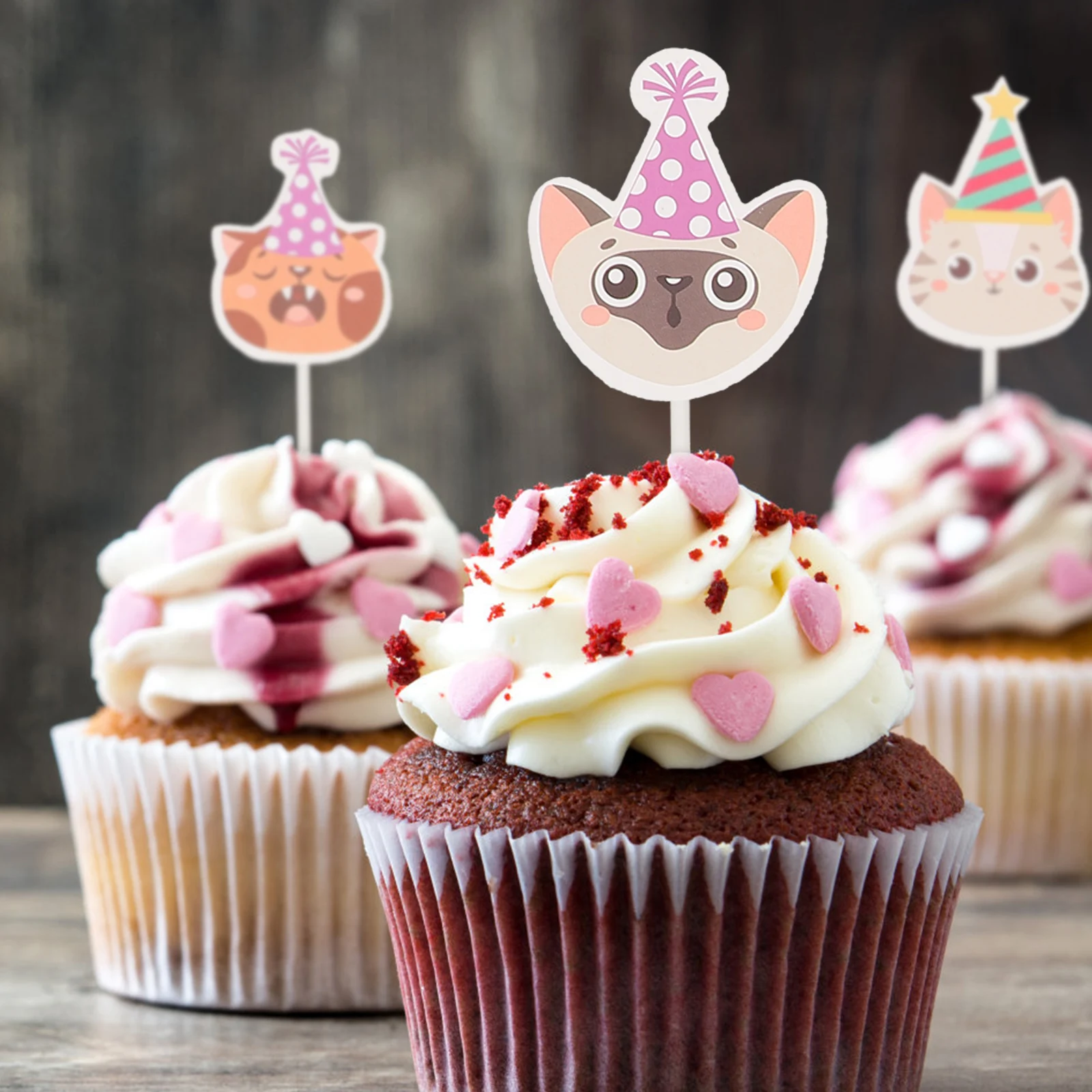 

24 Pcs Cake Decor Cat Insert Delicate Cupcake Decorative Topper Birthday Party Supplies Cartoon Dessert Toppers Food Grade Safe