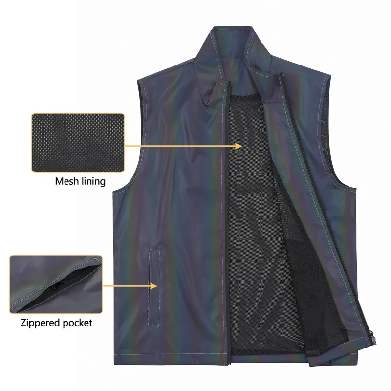 Colorful Reflective Vest Men's Night High-gloss Cycling Running Outdoor Sleeveless Jackets Safety Clothes Hip-hop Streetwear