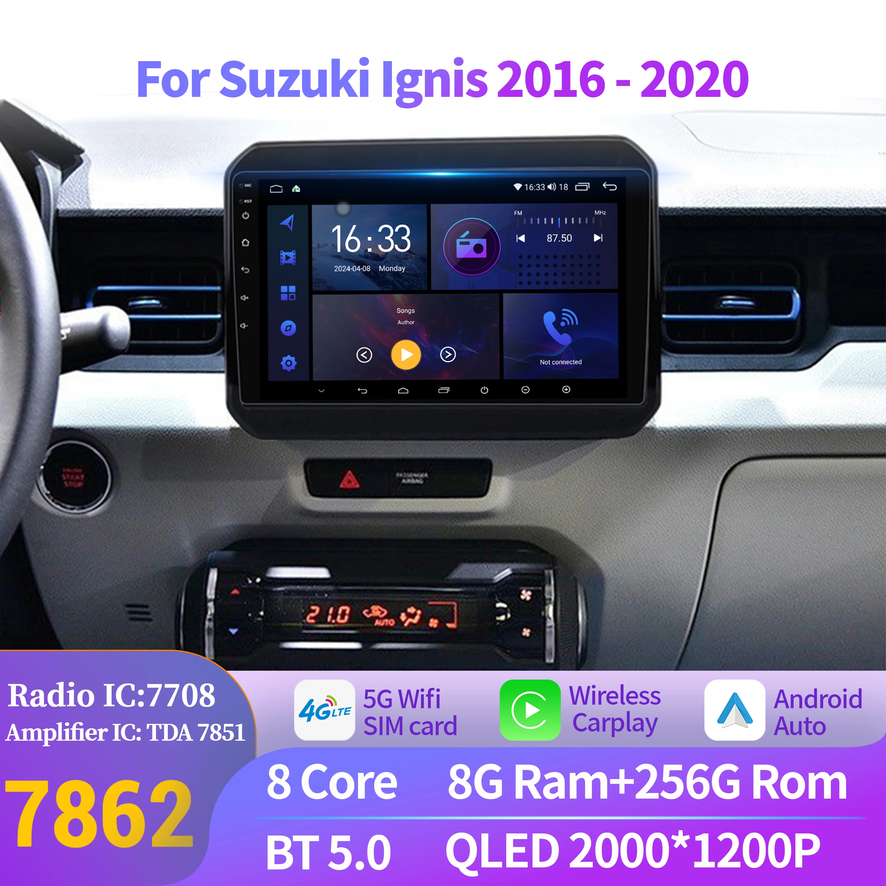 

Android 14 Car Radio For Suzuki Ignis 2016-2020 Multimedia Head Unit Wireless 7862 256G Bluetooth CarPlay Touch 2K QLED Screen