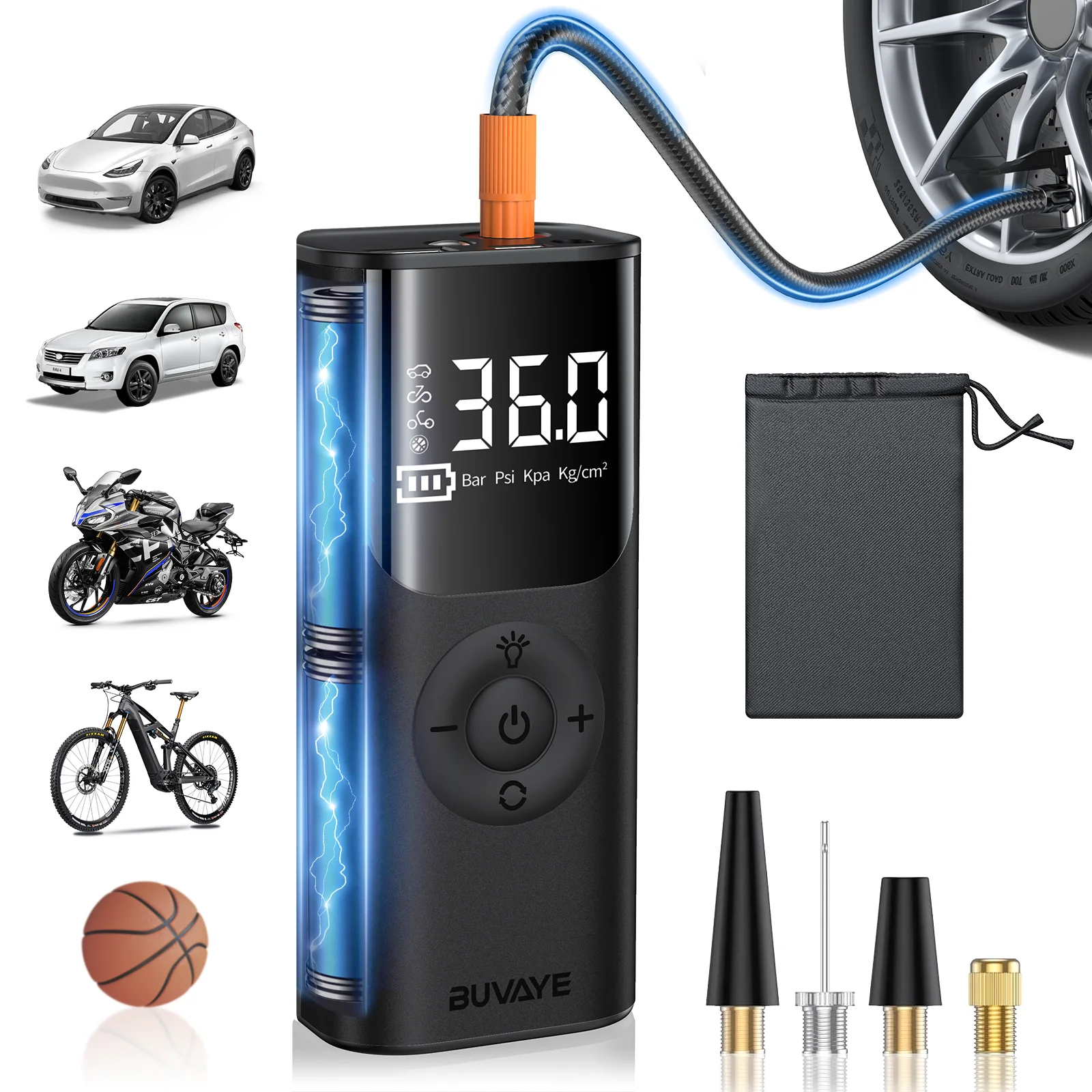 

BUVAYE Car Inflator Tire Pump Portable Air Compressor 150 PSI CordlessTire Pump Air Pump for Car Motorcycle Bicycle Tires