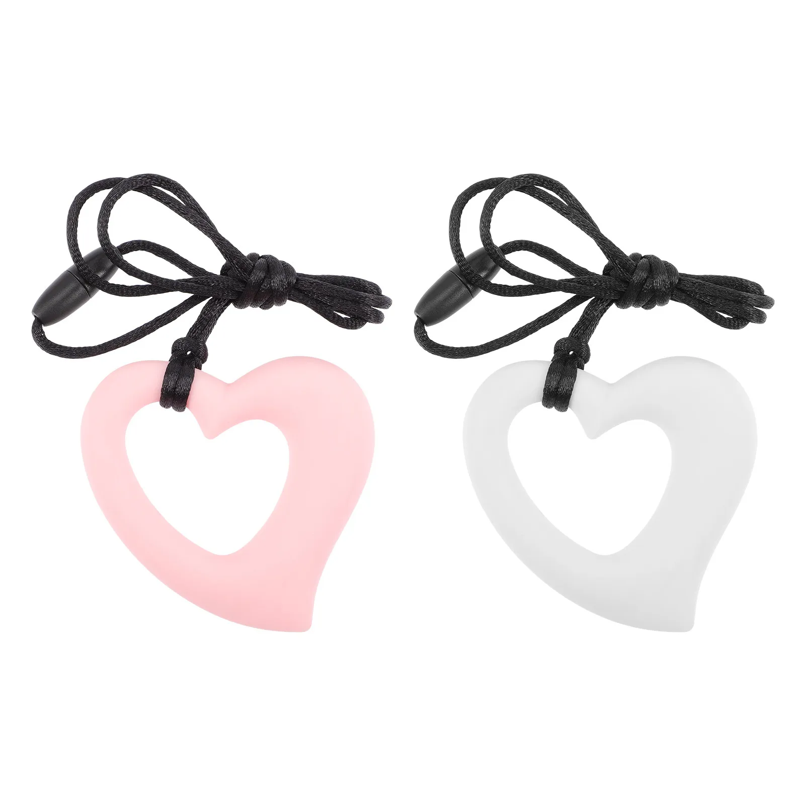 2Pcs Heart Shape Silicone Baby Teether Infant Chewing Soother Chewy Necklace Sensory Soft Teether Toy Baby Teething Toy