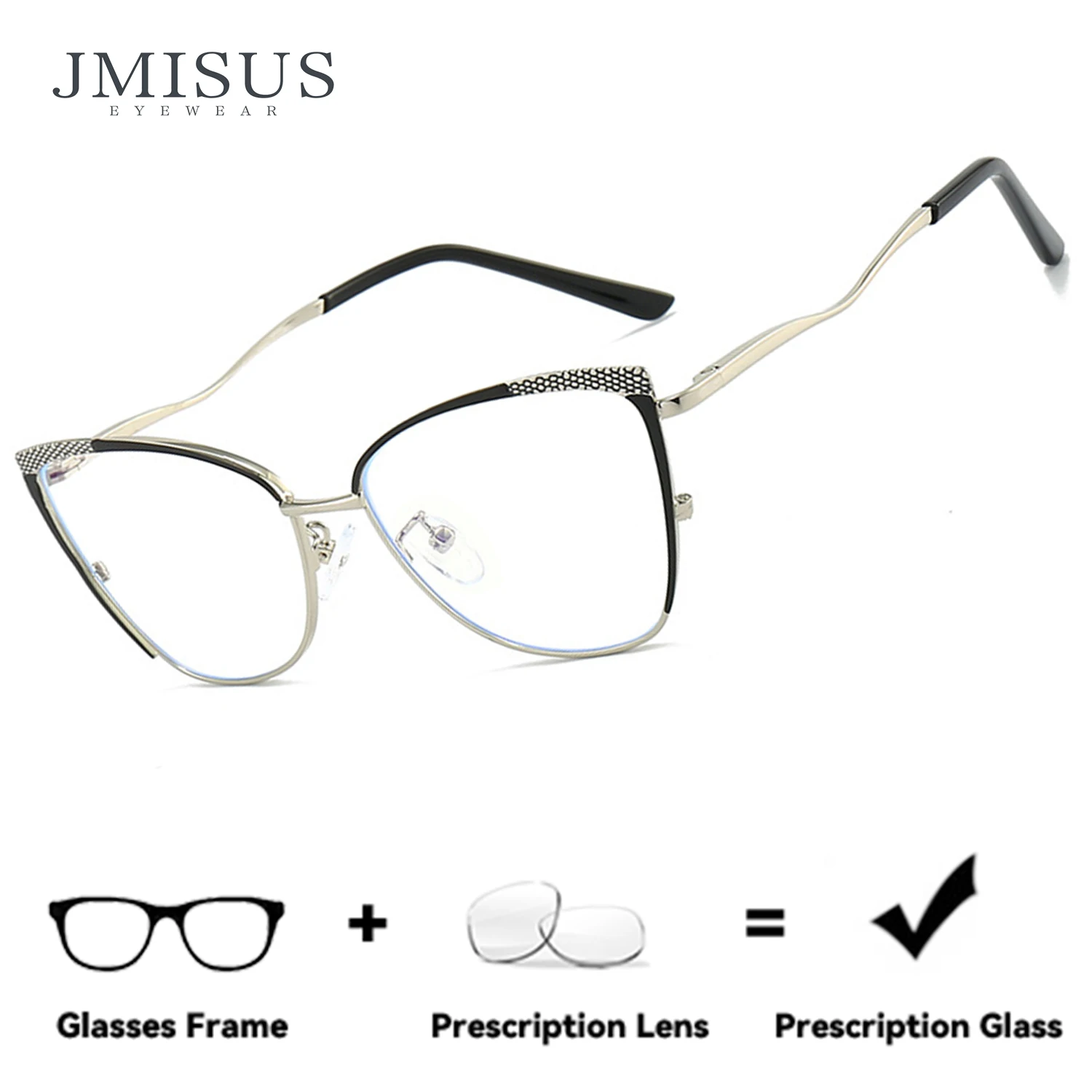 

JMISUS Butterfly Optical Glasses Woman Ultralight Metal Cat Eye Anti-Blue Light Photochromic Prescription Sunglasses