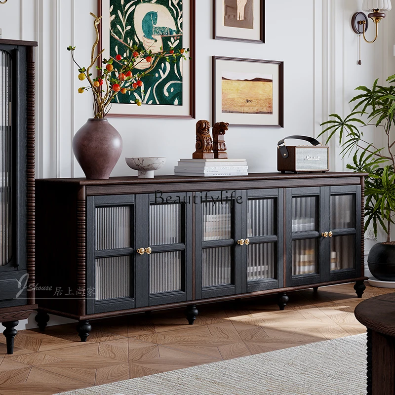 

French retro pure solid wood TV cabinet