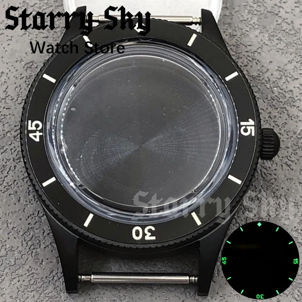 Starry Sky 40mm Domed Crystal Sandblasted Black Watch Case With Luminous Ceramic Bezel Suitable NH35A/ETA PT5000 Watch Accessory