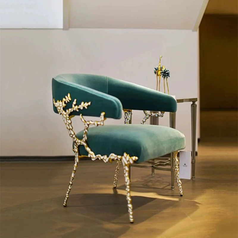 

Italian Minimalist Metal Dining Chair, Living Room Fabric Single Chair, Modern Minimalist Leisure Armchair