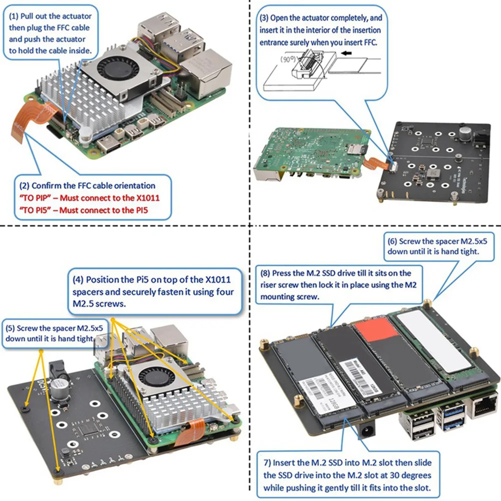 

A45U X1011 Плата расширения PCIE к M.2 NVME SSD для Raspberry Pi 5, поддержка 4Xssd для 2280/2260/2242/2230 M.2 NVME SSD