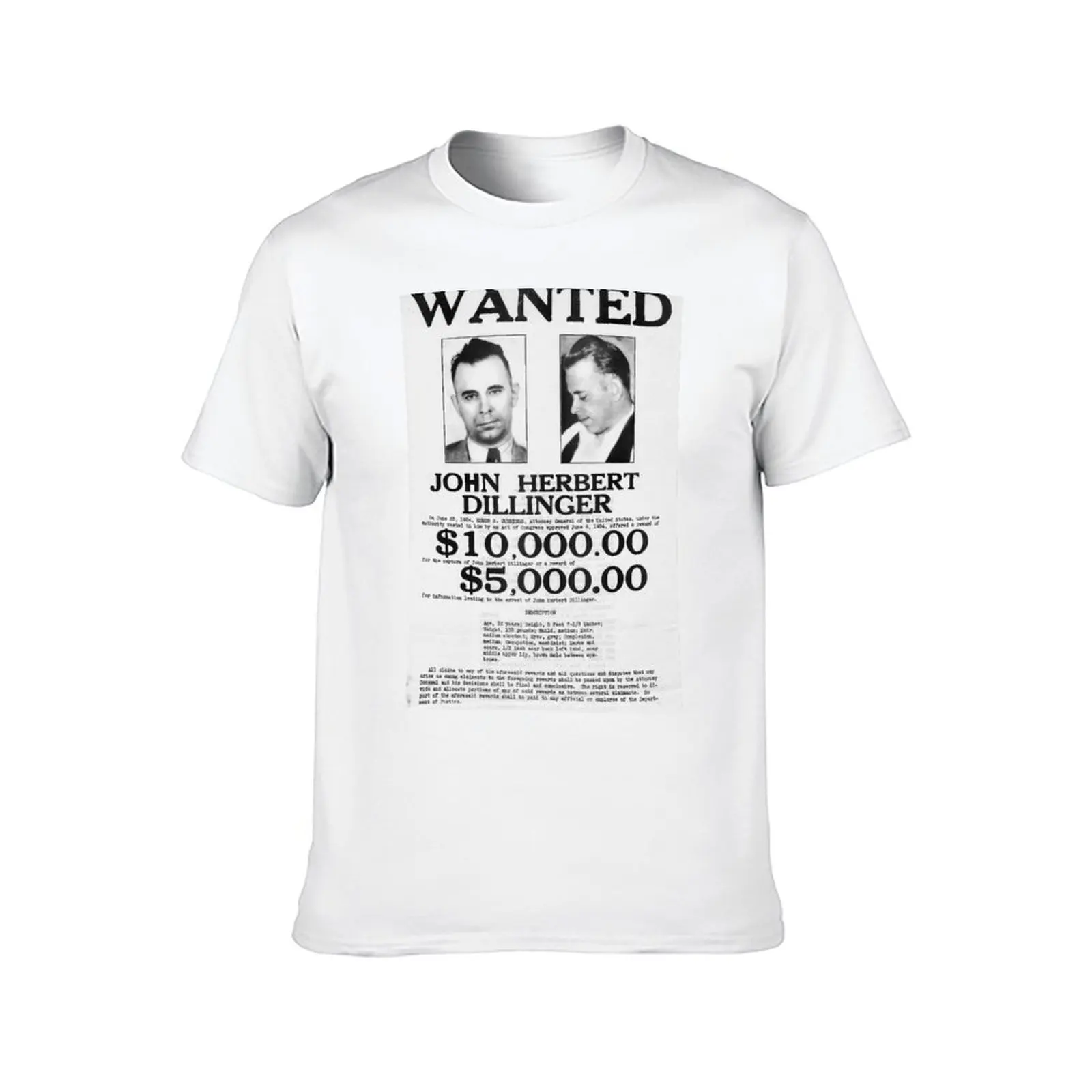 1934 أراد ملصق للعصابات جون ديلينغر تي شيرت الرجال تي شيرت القطن 100% تي شيرت للرجل القطن تي شيرت