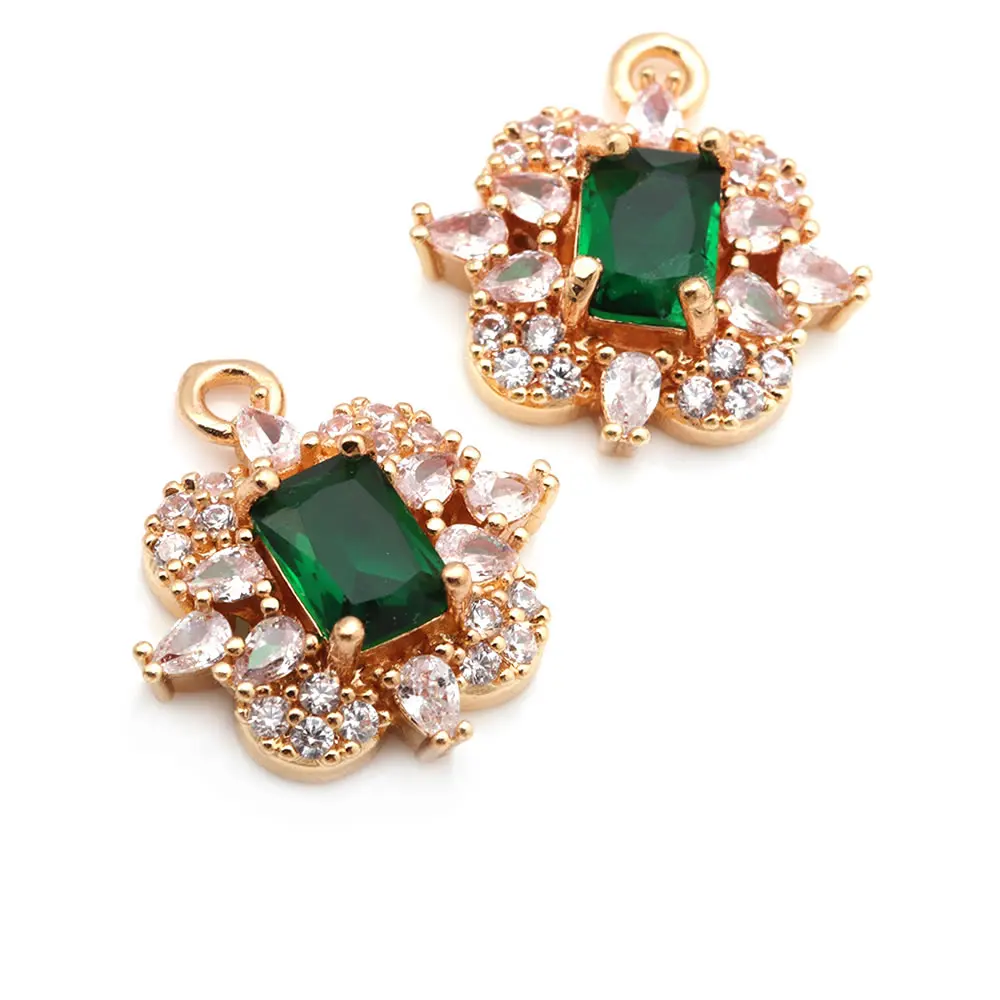 4PCS 18K Gold Color Brass and Zircon Square Charms Pendants High Quality Diy Jewelry Making Supplies Necklace Earrings for Women