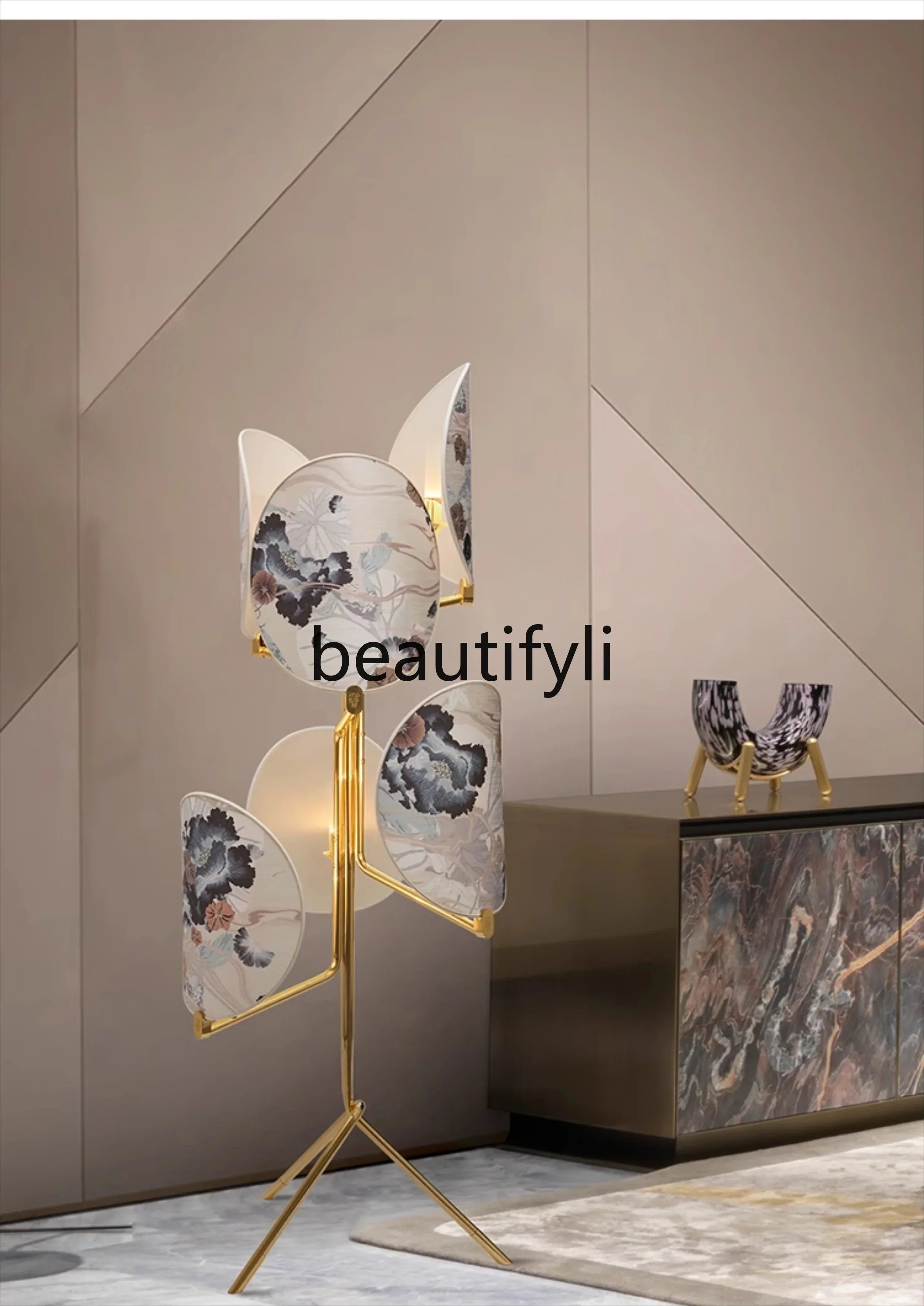 

SS Printed floor lamp design brass art hotel living room bedroom lamp