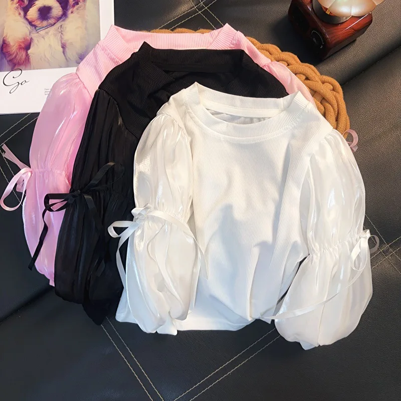 Girls Puff Sleeve Undershirt 2026 Spring Autumn New Kids Medium Small Stylish Long Sleeve T Shirt Korean Top