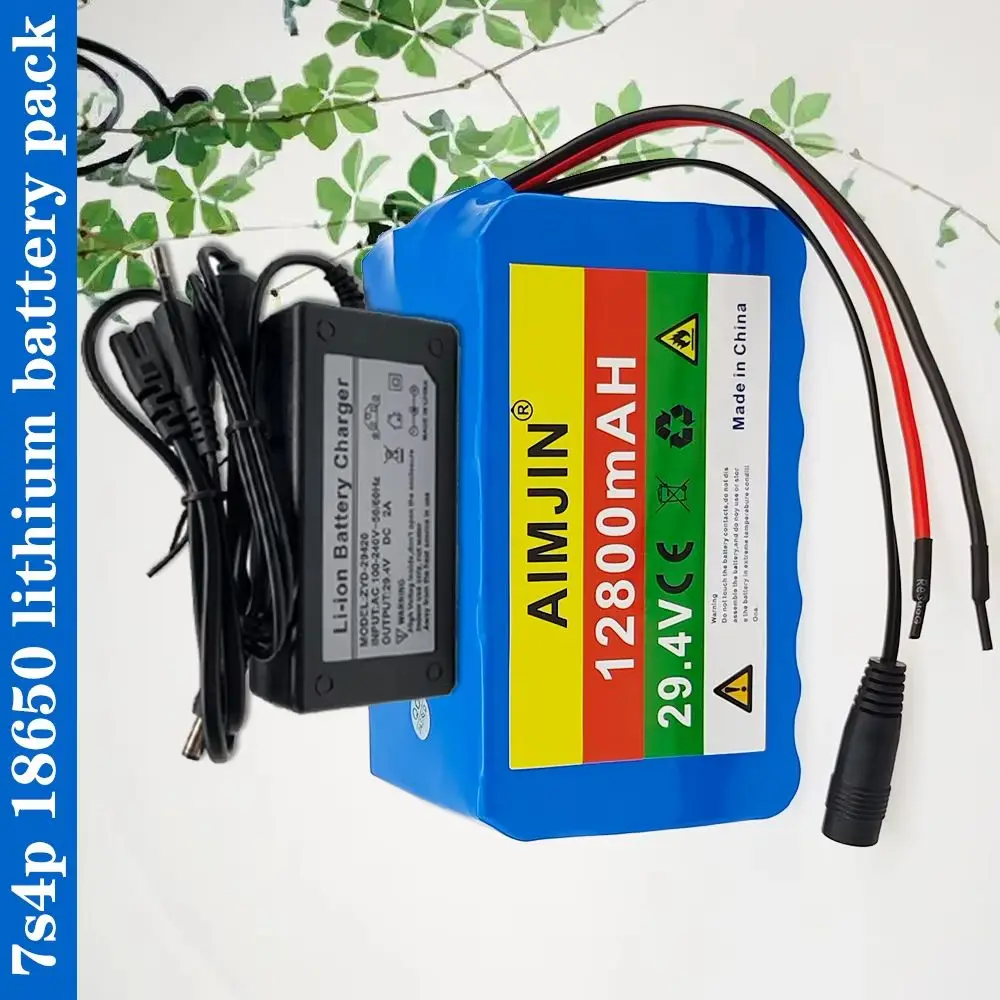 New 7S4P Battery Pack 29.4V 12.8ah 12800mAh 18650 Lithium Ion Large Capacity 12800mah Built-in BMS with Charger
