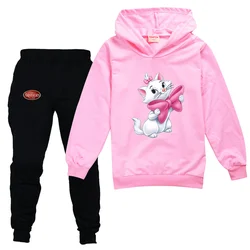 The Aristocats Marie Cat Kids Sportswear Suits Girls Boys Casual Thin Hoodie Pants Teen Chilren Outerwear Clothing Sets