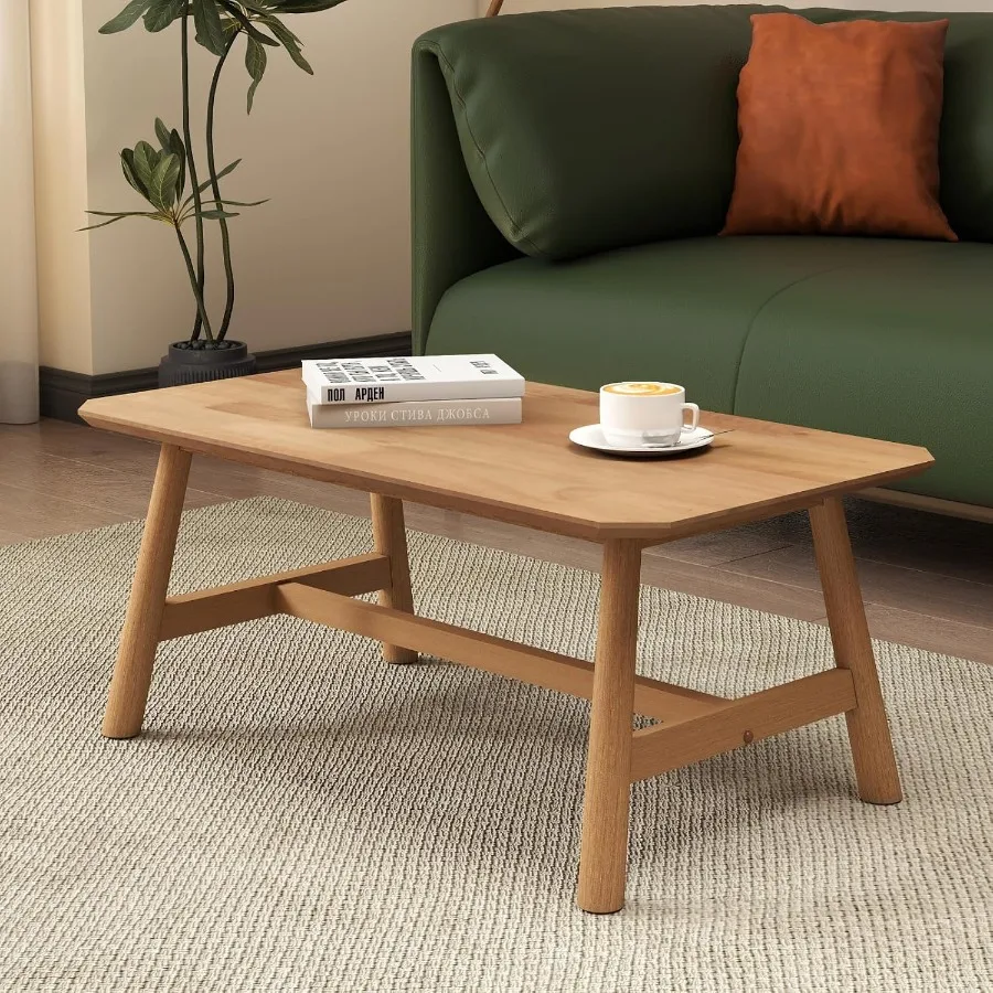 35.5 Rectangle Coffee Table for Living Room Bedroom, Solid Wood Legs, Natural Finish, Sturdy and Stylish Design