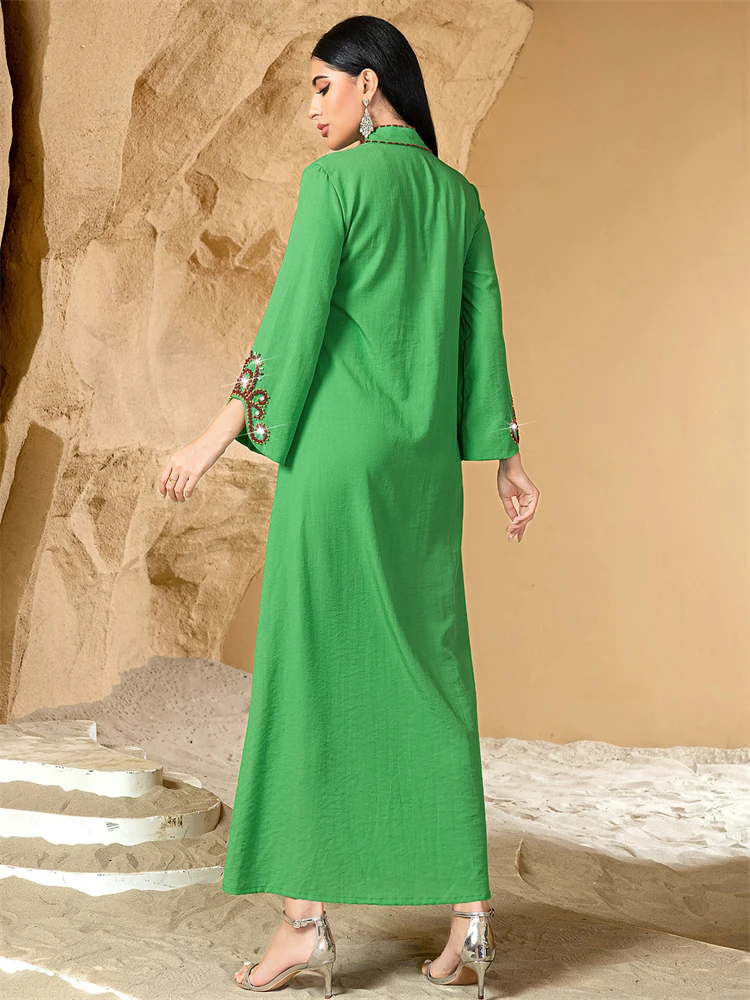 Ramadan Eid Green Abaya Damen Dubai Luxury Kaftan Muslim Evening Dress Abayas For Women Clothing Islam Robe Femme Musulmane