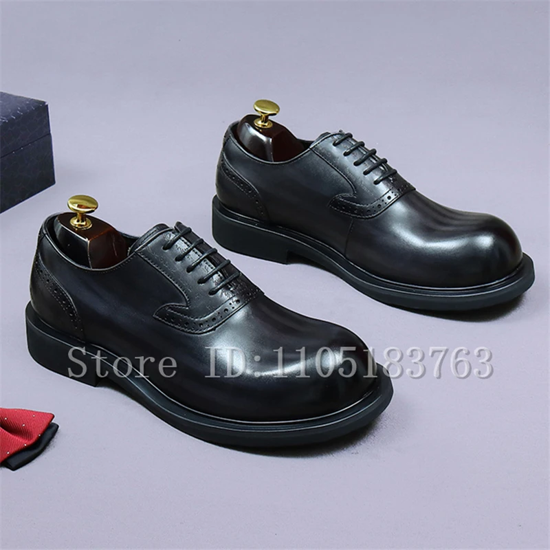 British Style Big Toe Business Dress Leather Shoes Men Designer New Cowhide Lace Up Oxfords Gentleman Wedding Party Shoes