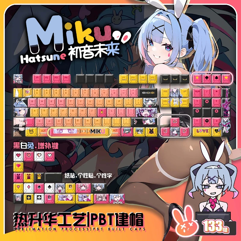 Rabbit Hole Keycaps Pbt Thermal Sublimation Mechanical Keyboard Keycaps Customization Cartoon Anime Character Keycap Accessories