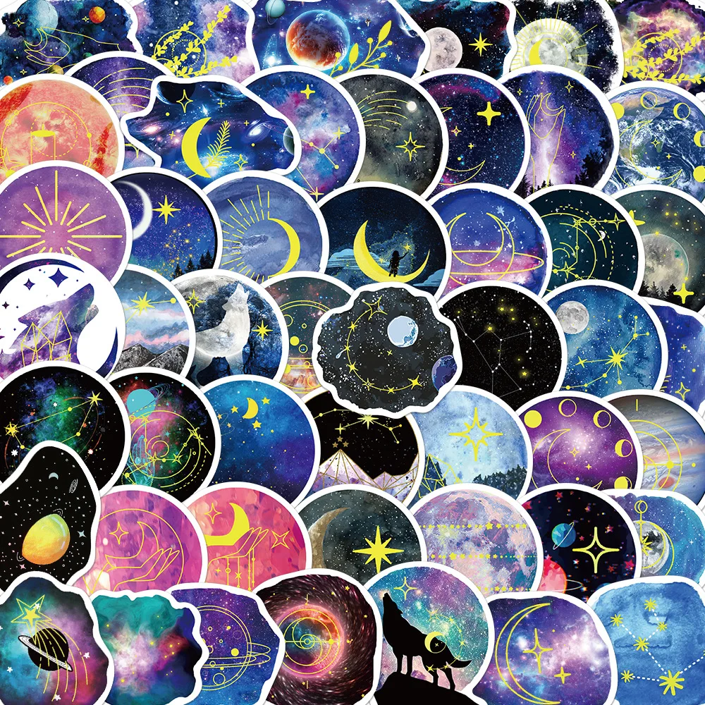 50 autocollants PVC vintage thème planètes cosmiques, esthétiques, pour décoration DIY, scrapbooking et fournitures de carnet de notes