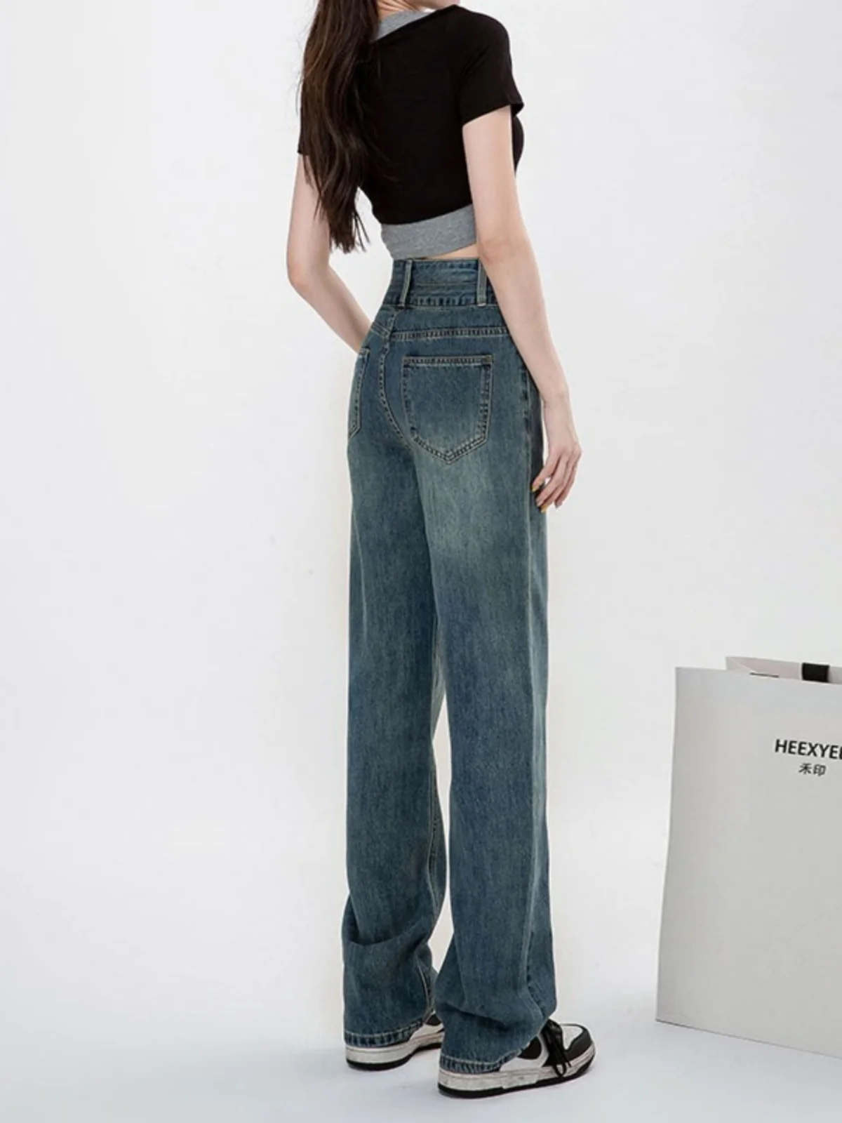 

High Waist Wide Leg Jeans Women's plus Size Slim Fit Straight Loose Fitting Dra Floor-Length Pants Autumn Winter