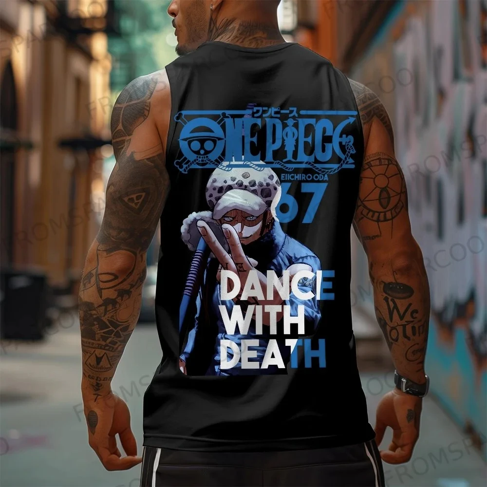 

2025 One Piece Anime Luffy and Zoro Printed Pure Cotton Tank Top American Gym Men's Loose Sports Summer Fashion Top