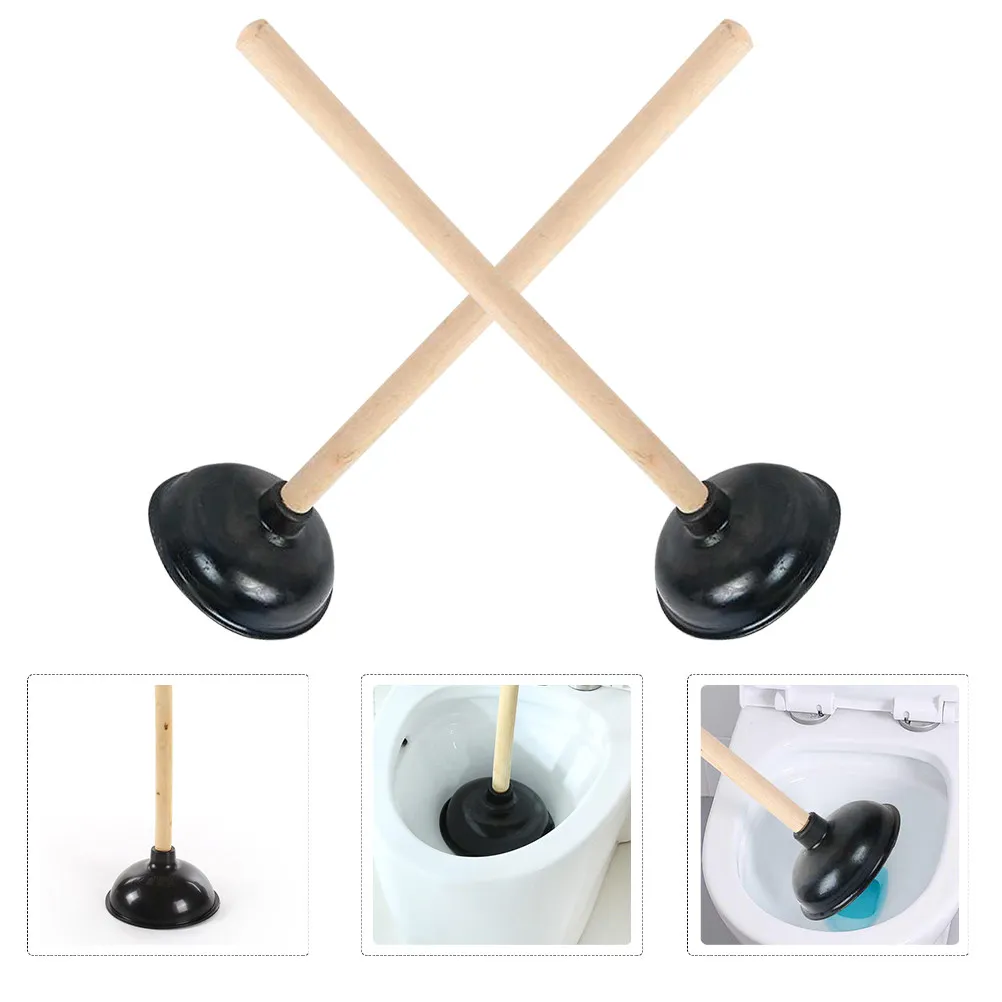 

2Pcs Modern Ergonomic Toilet Plunger with Wooden Handle and High-Class Rubber Cup for Fast Drain Cleaning in Bathroom Kitchen