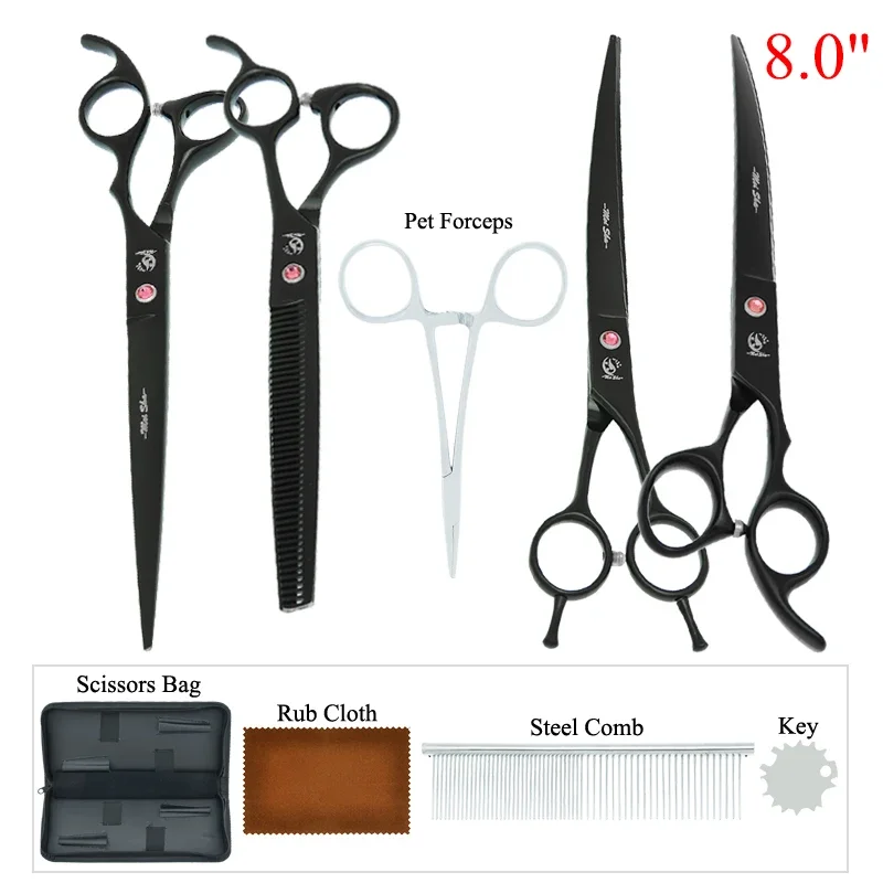 8 inch Meisha Dog Cat Hair Scissors Kit Pet Grooming Shears Japan Steel Straight Curved Cutting Thinning Scissors Set B0054A